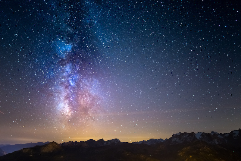 Beautiful dusk sky with vivid constellations in the sky