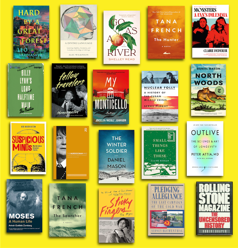 Covers of recommended books against bright yellow background