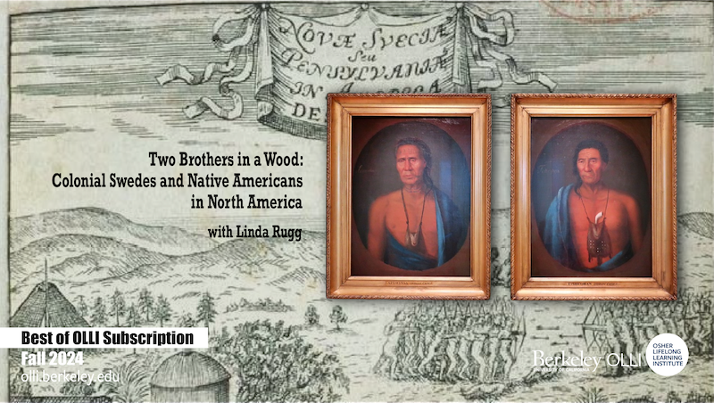 "Two paintings of Native American men against a backdrop of an old pencil sketch of 1700s New England"