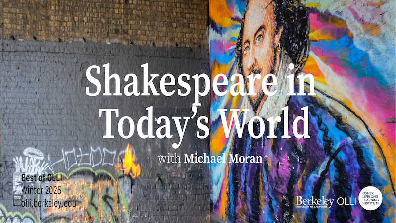 A colorful mural of Shakespeare on a rugged city wall