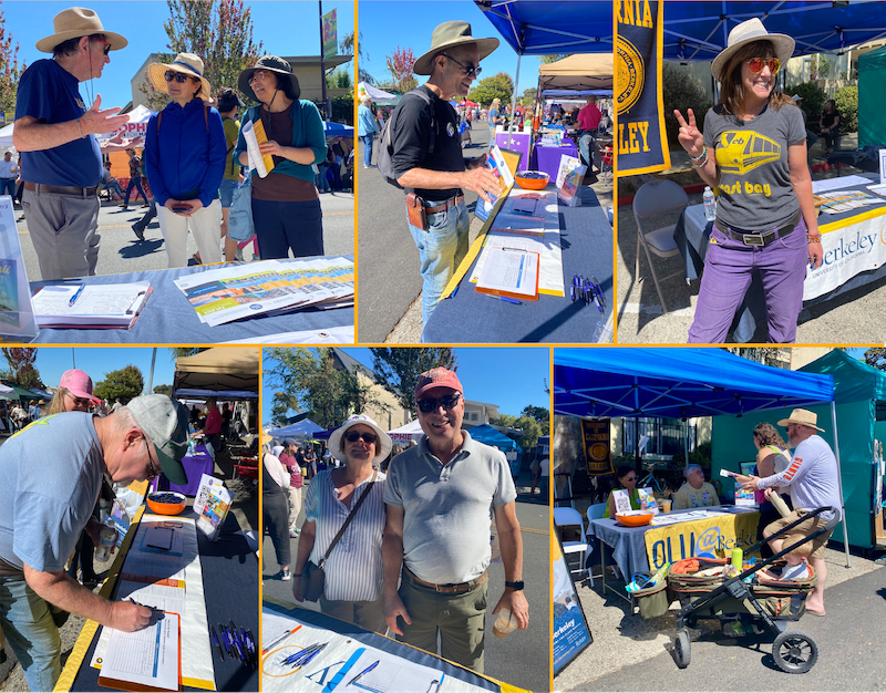 Collage of joyful strollers stopping by the OLLI table to learn about the program