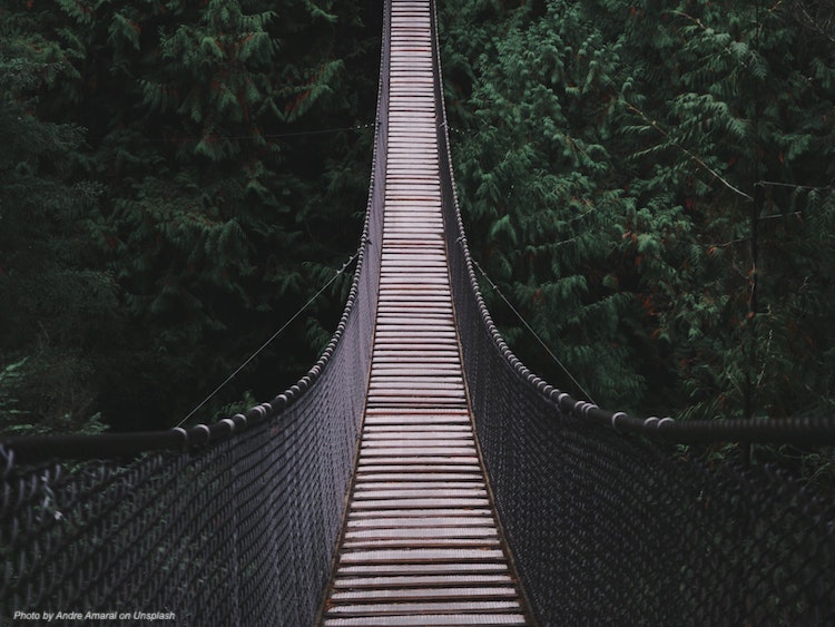 A bridge extending toward the other side, out of frame