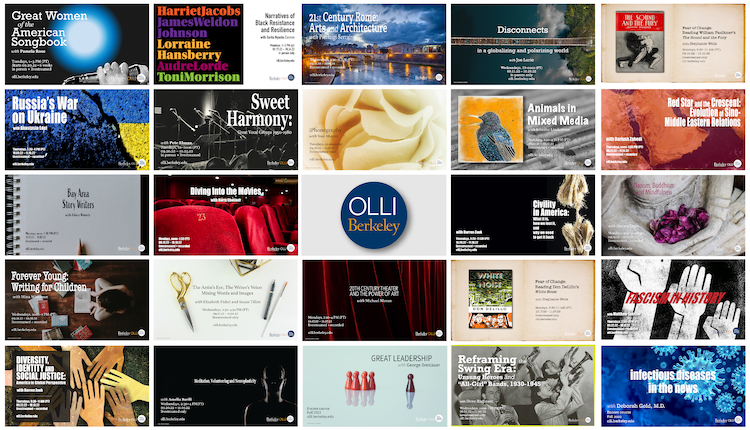 Colorful grid of 24 individual course posters