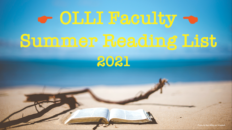 Beach scene with open book. Text reads: OLLI Summer Reading List